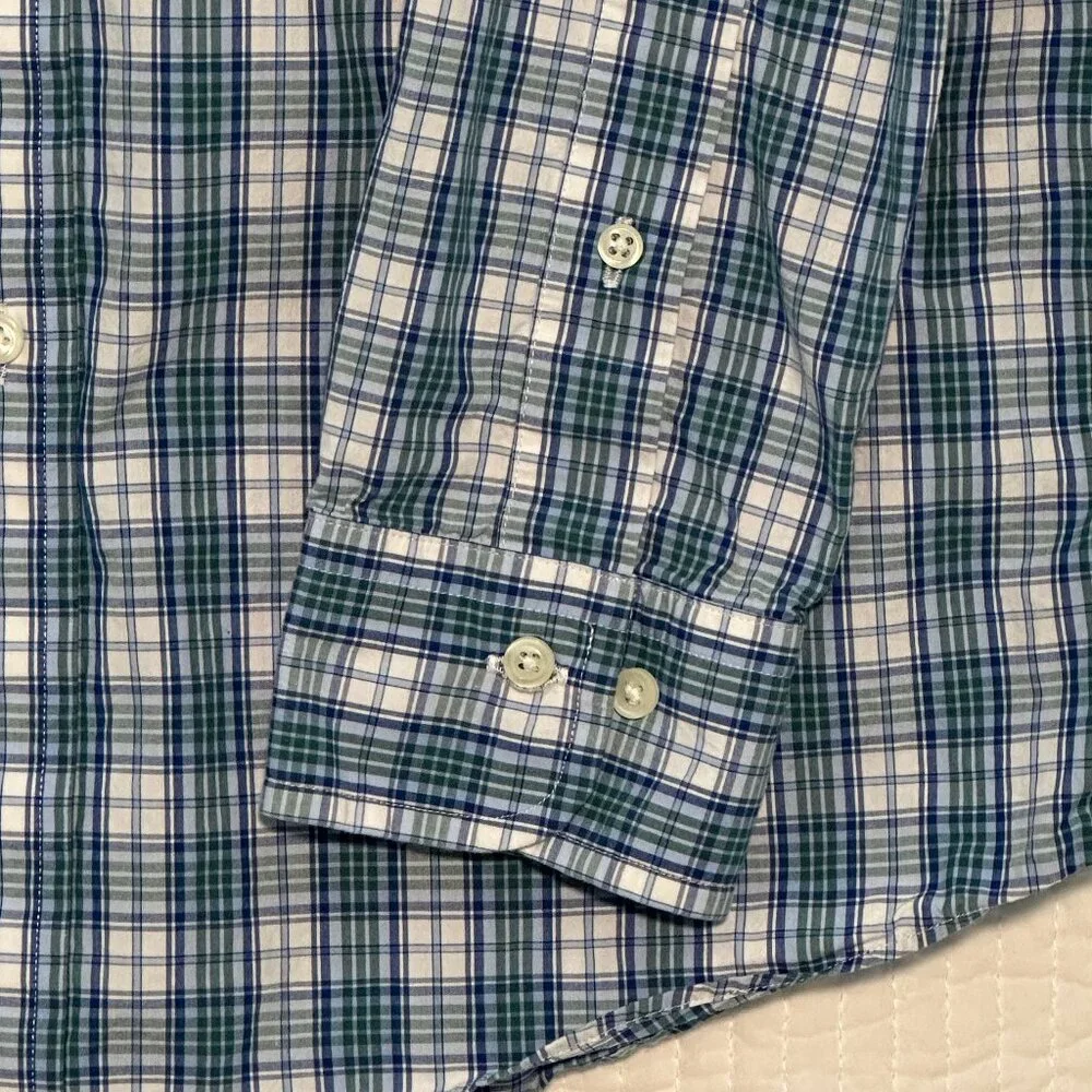 Brooks Brothers Blue Green White Plaid Button Down Shirt Mens Size S